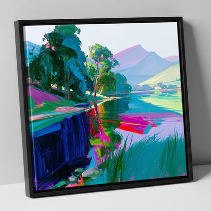 Vibrant Lake Reflections at Dawn lake district lake canvas wall art in black frame