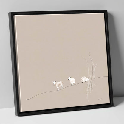 Minimalist Herdwicks on a Fellside lake district wildlife canvas wall art in black frame
