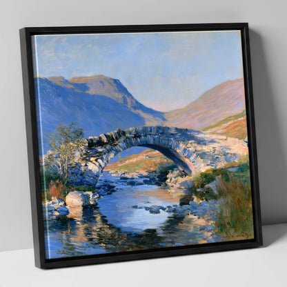 Luminous Stone Bridge Over Mountain Beck lake district waterfall canvas wall art in black frame
