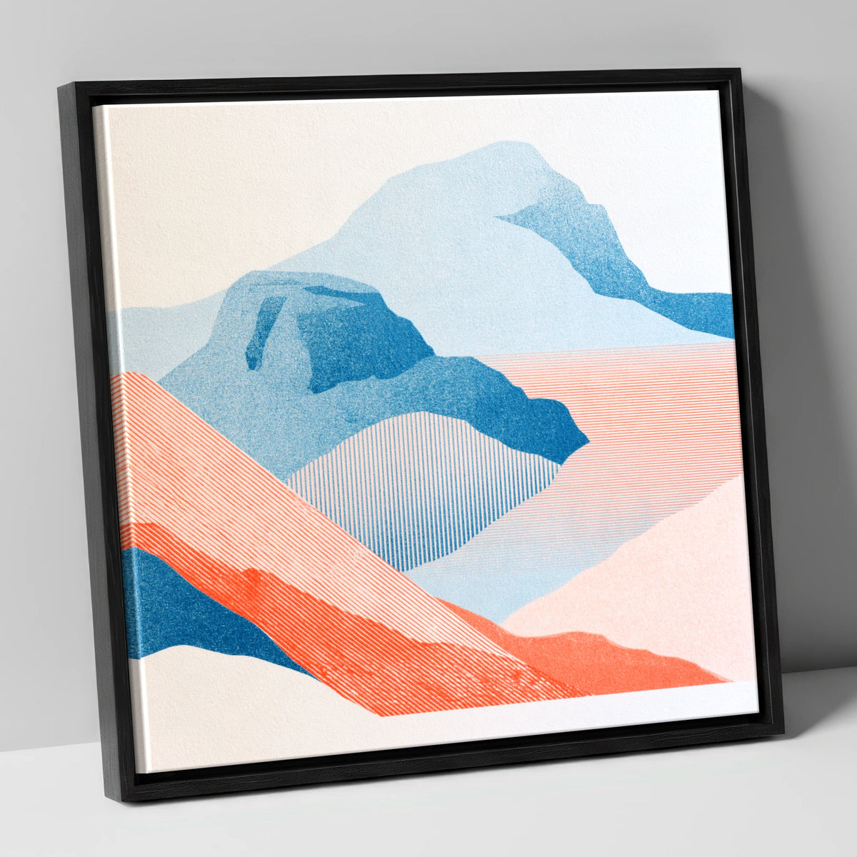 Bowfell in Graphic Coral and Blue lake district fell canvas wall art in black frame