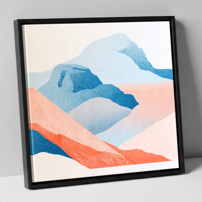 Bowfell in Graphic Coral and Blue lake district fell canvas wall art in black frame