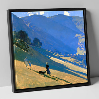 Sunlit Dog Walk at Patterdale gifts for dog walkers canvas wall art in black frame