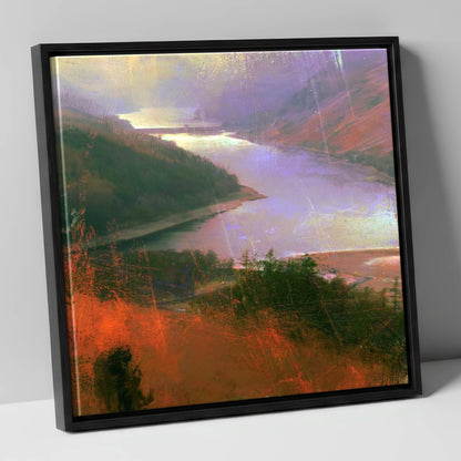 Thirlmere Reservoir Under Violet Skies lake district lake canvas wall art in black frame