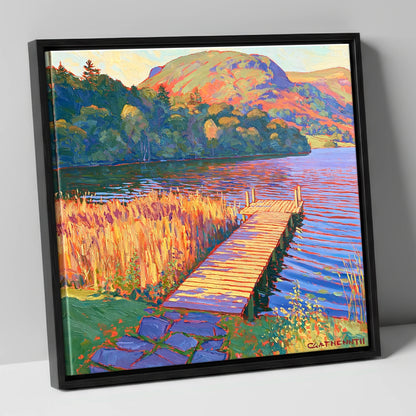 Vibrant Grasmere Pier at Sunset grasmere wall art canvas wall art in black frame