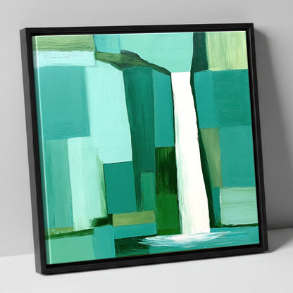 Scale Force Waterfall In Teal lake district waterfall canvas wall art in black frame