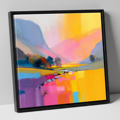 Vivid Pink Lakeland Valley Beck lake district valley canvas wall art in black frame