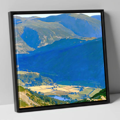 Sunlit Patterdale from Place Fell lake district village canvas wall art in black frame