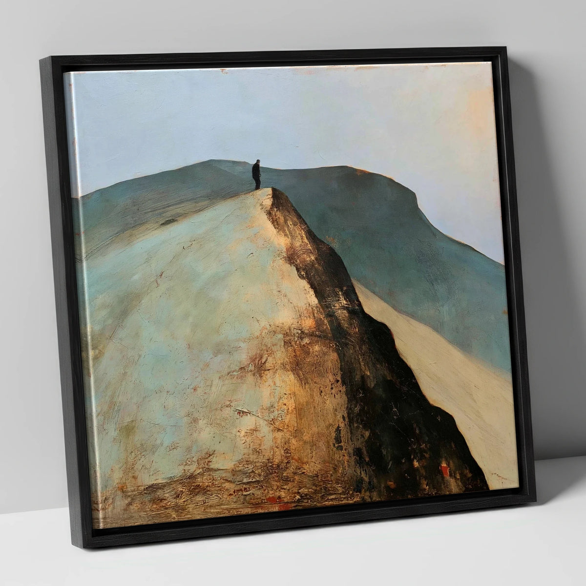 Walker on Golden Striding Edge lake district walking canvas wall art in black frame