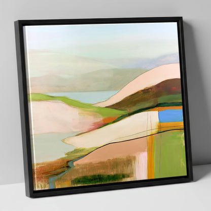 Abstract Pastel Fells from the Summit lake district fell canvas wall art in black frame
