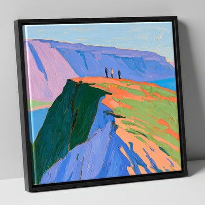 Hikers on a Vibrant Fell Top lake district fell canvas wall art in black frame