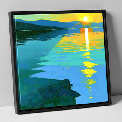 Ultramarine Sunset Over the Lake lake district lake canvas wall art in black frame
