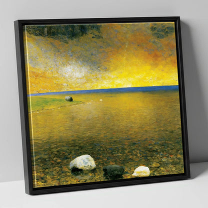 Golden Sky Over Easedale Tarn lake district lake canvas wall art in black frame