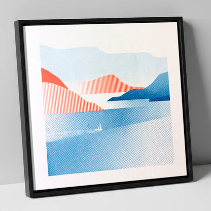Graphic Sailboat on Lake Windermere lake district lake canvas wall art in black frame