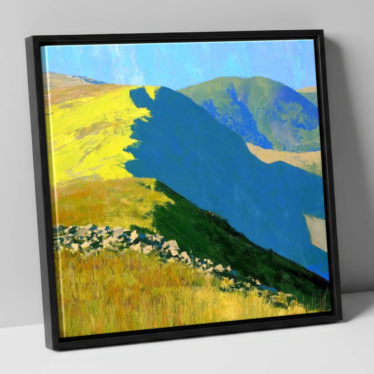 Vibrant Sunlight on Yoke Ridge lake district fell canvas wall art in black frame
