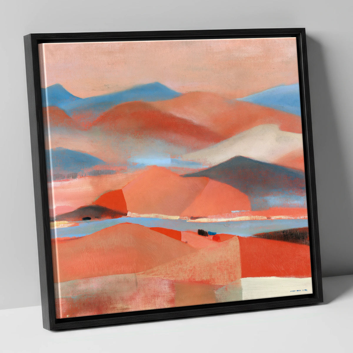 Abstract Summit View in Terracotta lake district fell canvas wall art in black frame