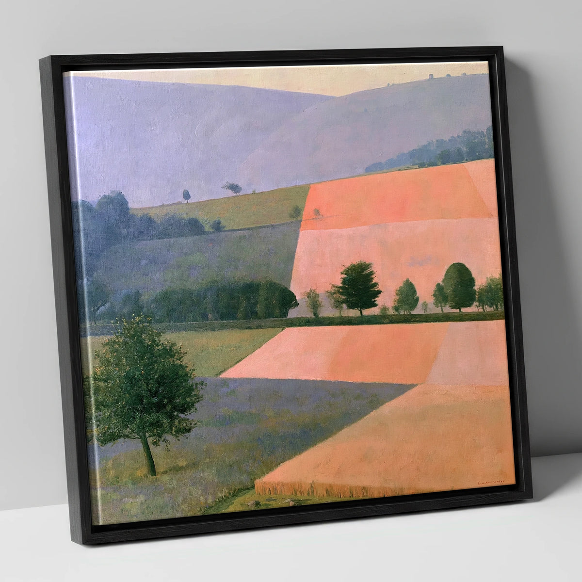 Pastel Patchwork Lakeland Dale Fields lake district valley canvas wall art in black frame