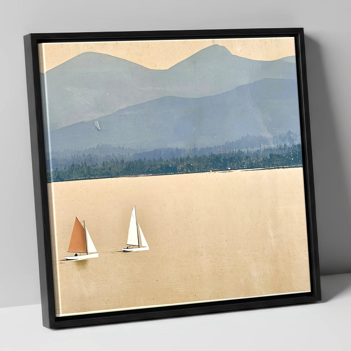 Windermere Sailboats Beneath Slate Fells lake district lake canvas wall art in black frame