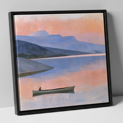 Twilight Lake with Lone Boat lake district lake canvas wall art in black frame