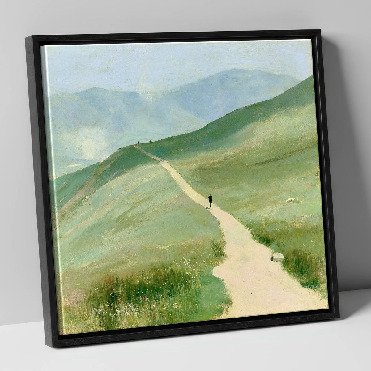 Trail Runner on Helvellyn Path lake district walking canvas wall art in black frame