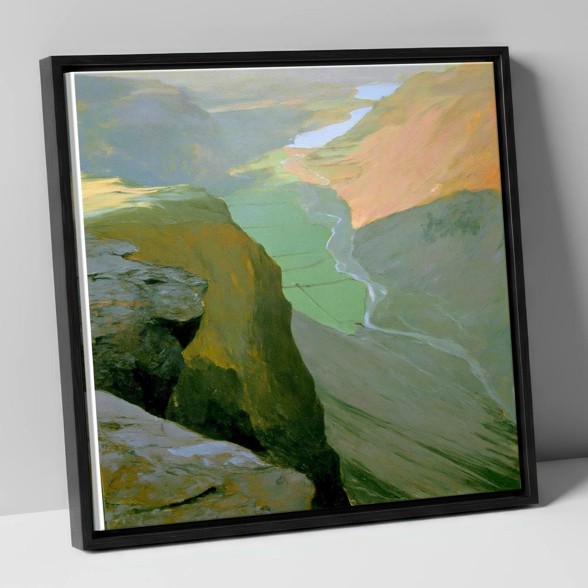 Great Gable High Valley View lake district fell canvas wall art in black frame