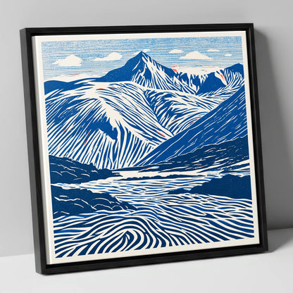 Cobalt Blue Scafell Pike lake district fell canvas wall art in black frame