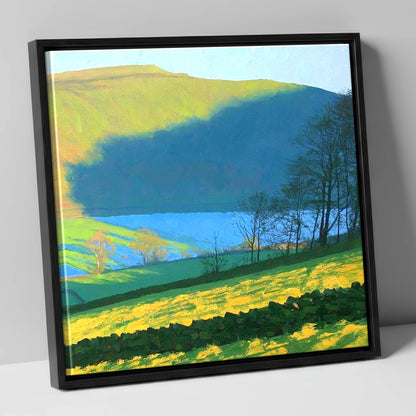 Sunlight on Blake Fell Ridge lake district fell canvas wall art in black frame