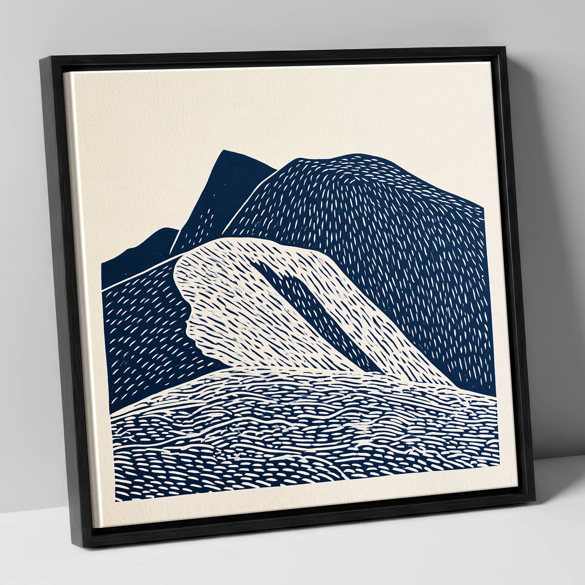 Helvellyn Ridge in Navy Blue lake district fell canvas wall art in black frame