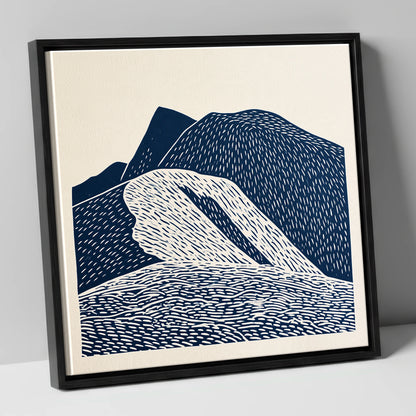 Helvellyn Ridge in Navy Blue lake district fell canvas wall art in black frame