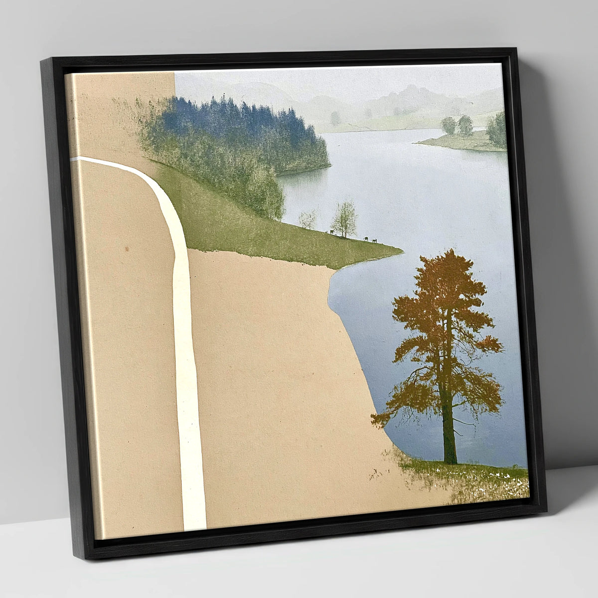 Lone Tree at Tarn Hows lake district lake canvas wall art in black frame