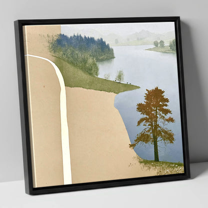 Lone Tree at Tarn Hows lake district lake canvas wall art in black frame