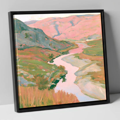 Pastel Light Over Valley River lake district waterfall canvas wall art in black frame