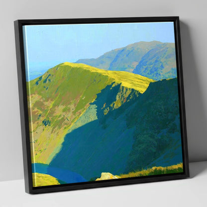 Sunlit Ridge on Middle Dodd lake district fell canvas wall art in black frame