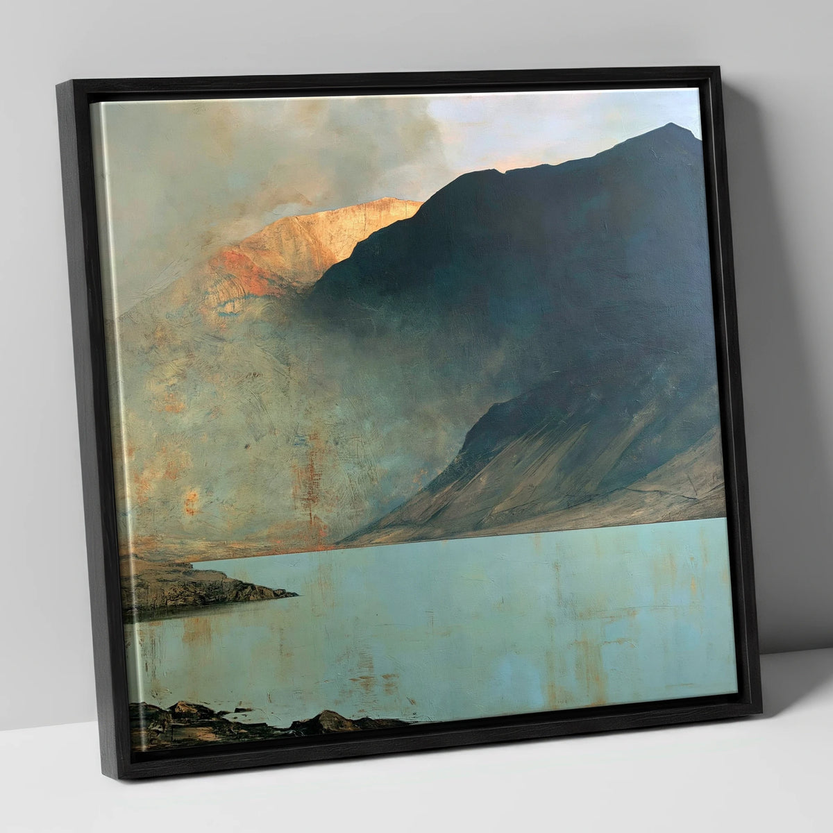 Wastwater Screes in Golden Light lake district lake canvas wall art in black frame