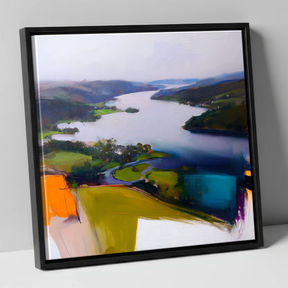 Contemporary Aerial View of Ambleside lake district village canvas wall art in black frame