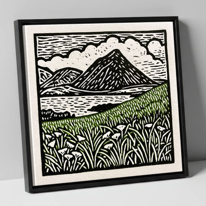 Bold Catbells and Wild Grasses lake district fell canvas wall art in black frame