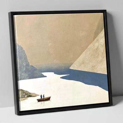Rowing beneath the Steep Screes lake district lake canvas wall art in black frame