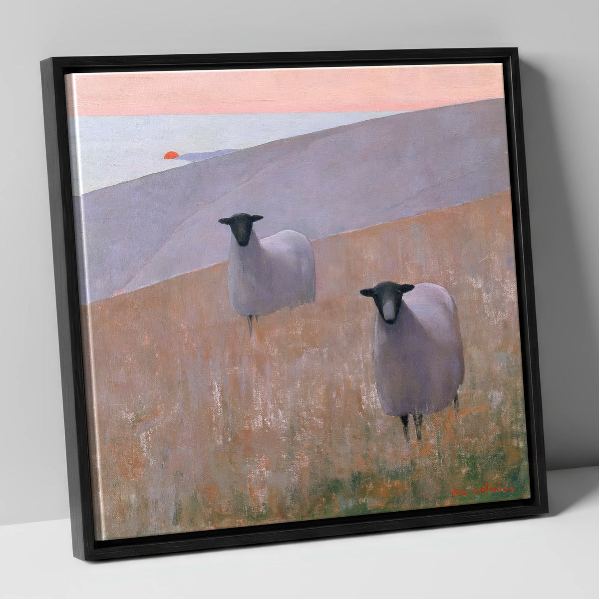 Herdwick Sheep on Lavender Fells lake district wildlife canvas wall art in black frame