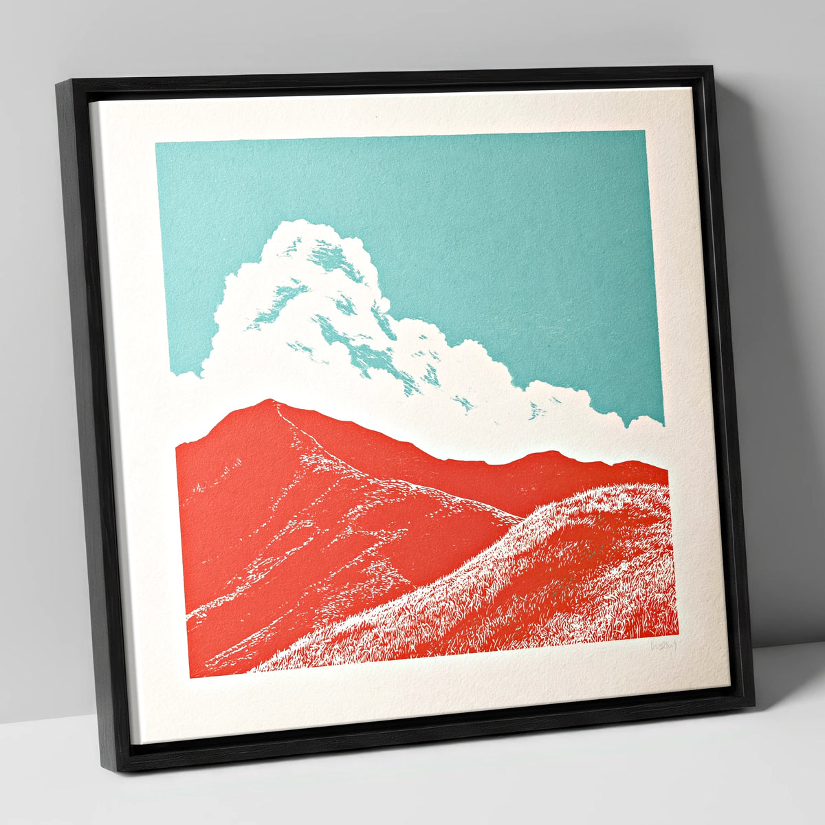 Vibrant Red Fells Under Cloud lake district fell canvas wall art in black frame