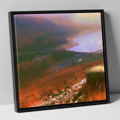 Descending Helvellyn Path to Thirlmere lake district lake canvas wall art in black frame