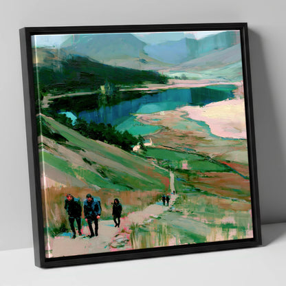 Fell Walkers Above the Lake lake district fell canvas wall art in black frame