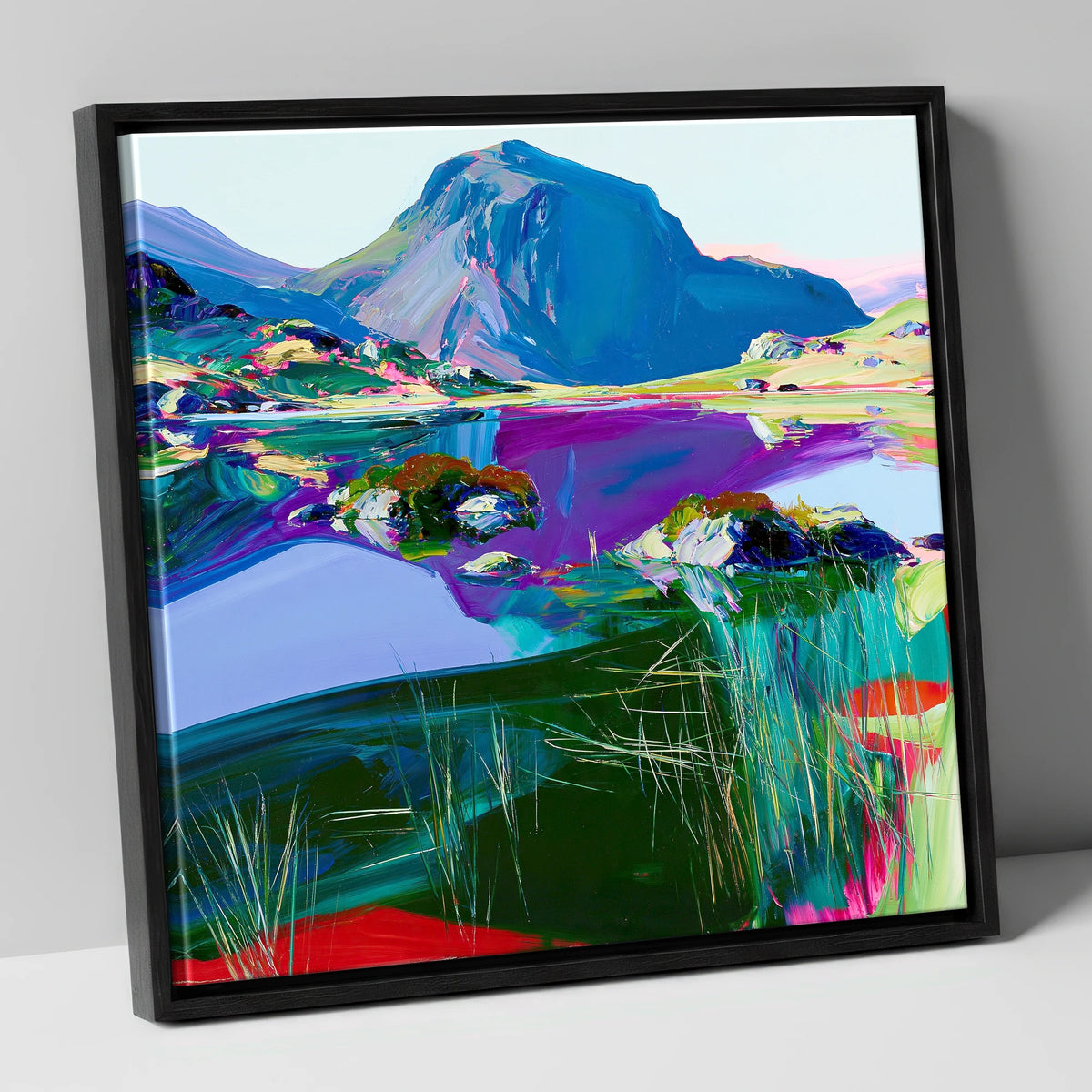 Vivid Haystacks and Dark Tarn lake district fell canvas wall art in black frame