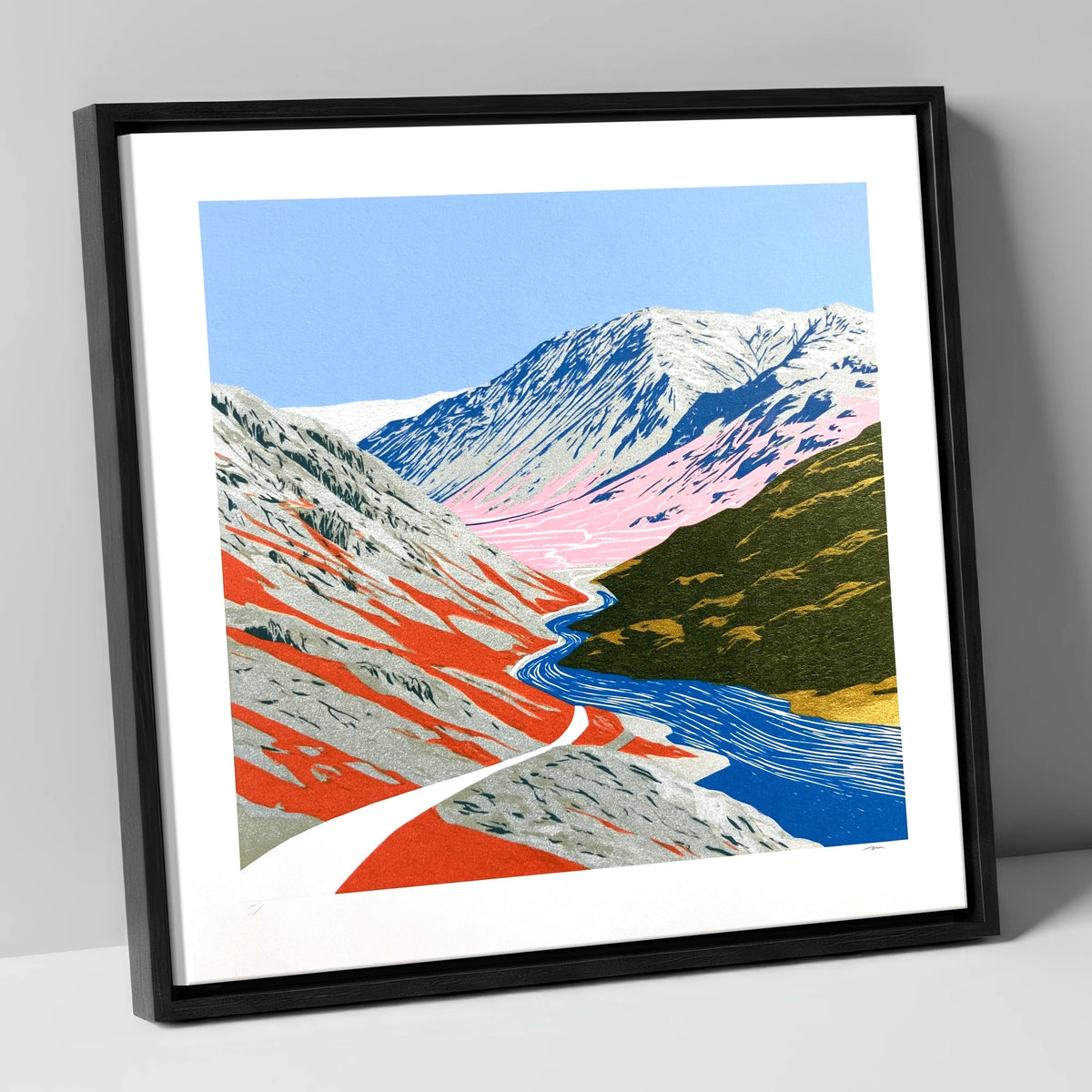 Bold Kirkstone Pass Mountain Road lake district valley canvas wall art in black frame