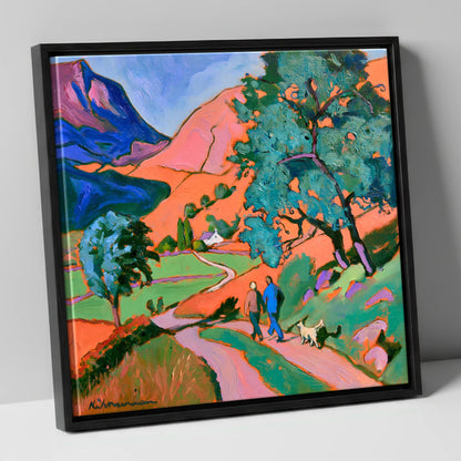Vibrant Glenridding Dog Walk gifts for dog walkers canvas wall art in black frame