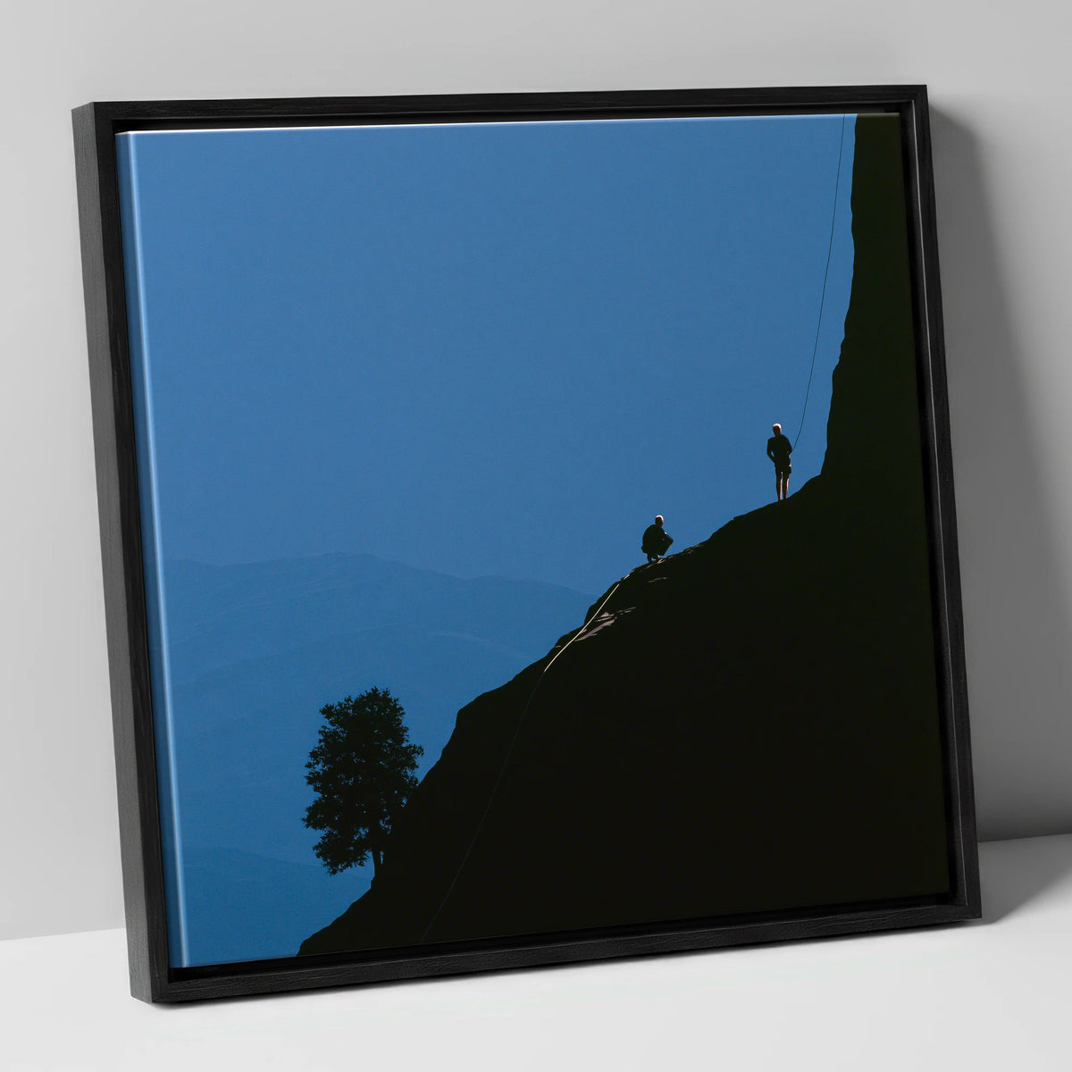 Midnight Blue Crag Ascent Silhouette lake district walking canvas wall art in black frame