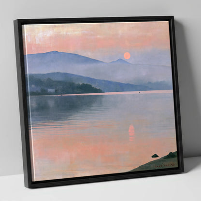 Lake Sunset in Pastel Haze lake district lake canvas wall art in black frame