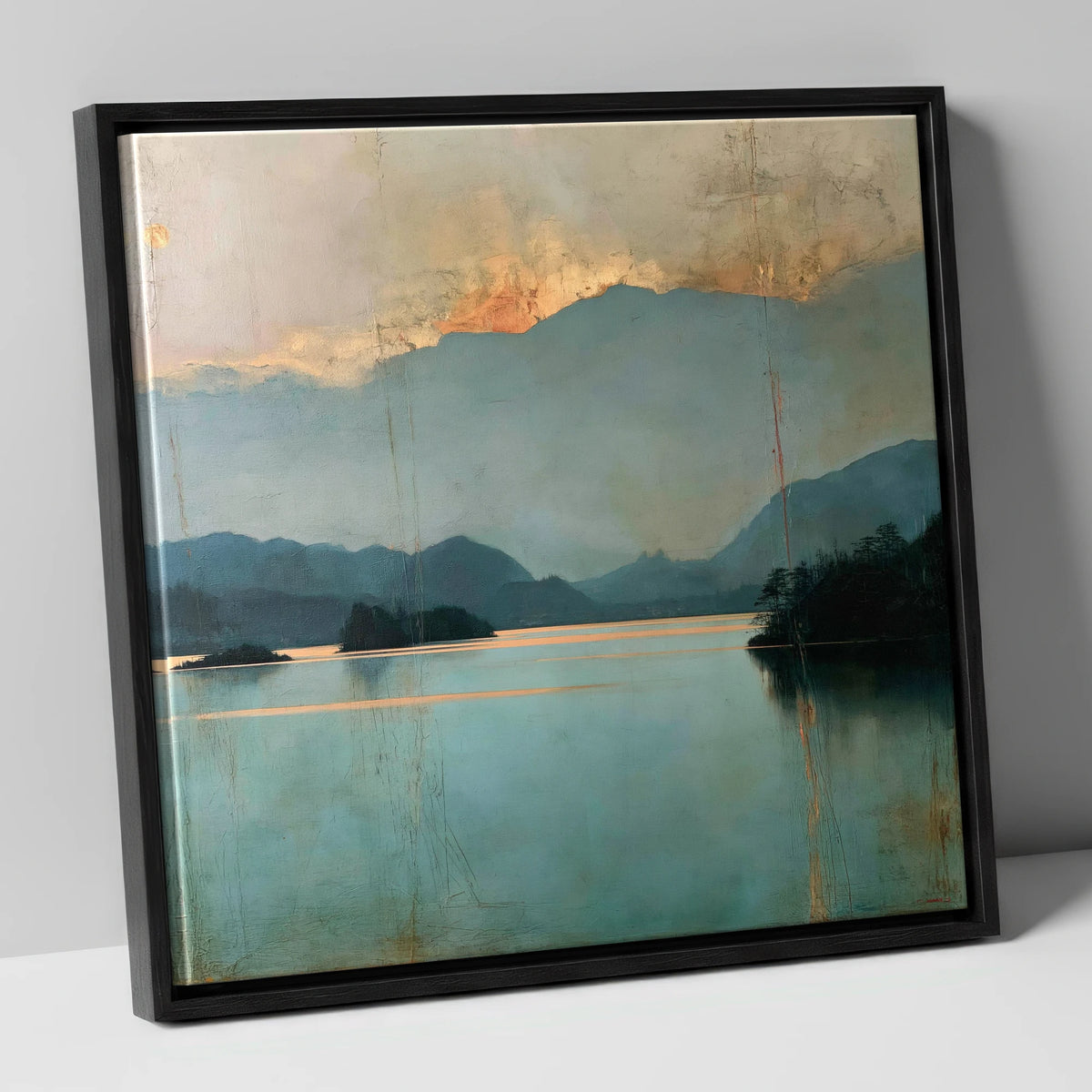 Golden Cloud Break at Derwentwater lake district lake canvas wall art in black frame