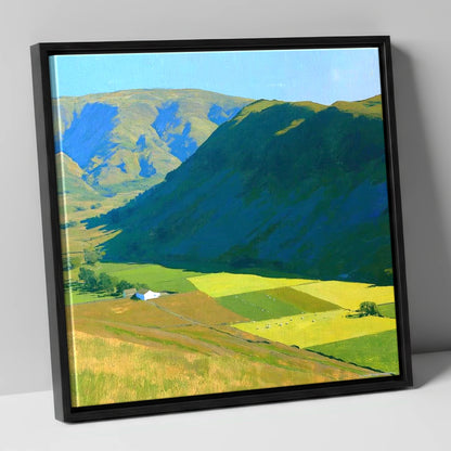 Sunlit Fields Below Steel Knotts lake district fell canvas wall art in black frame