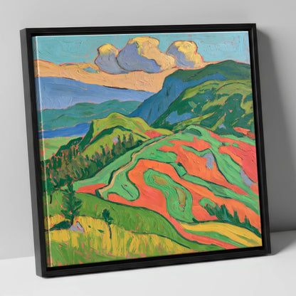 Vivid Rolling Fells Under Cloud lake district fell canvas wall art in black frame