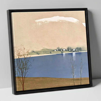 Winter Waters at Pooley Bridge lake district village canvas wall art in black frame
