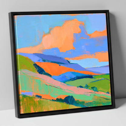 Orange Clouds Over Rolling Fells lake district fell canvas wall art in black frame